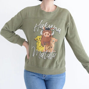 Disney Lion King Olive Green Crewneck Sweater Hakuna Matata  Med